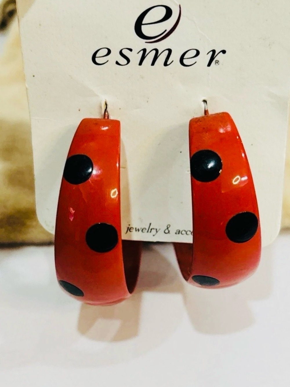 Esmer Red Hoop Earrings with Black Polka Dot Accents